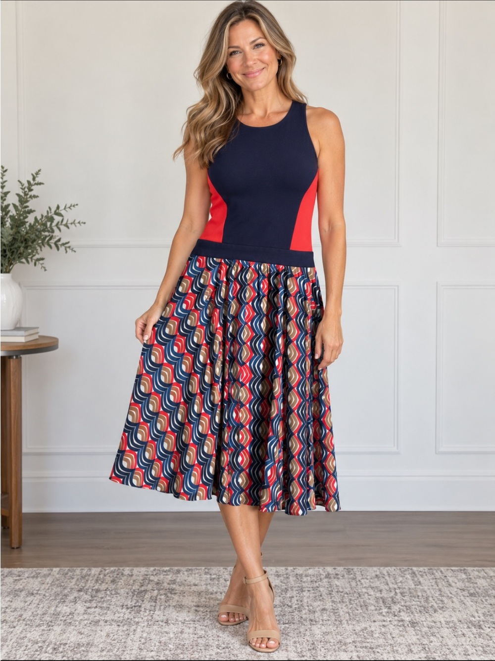 Navy & Red Patterned Woman’s' Dress